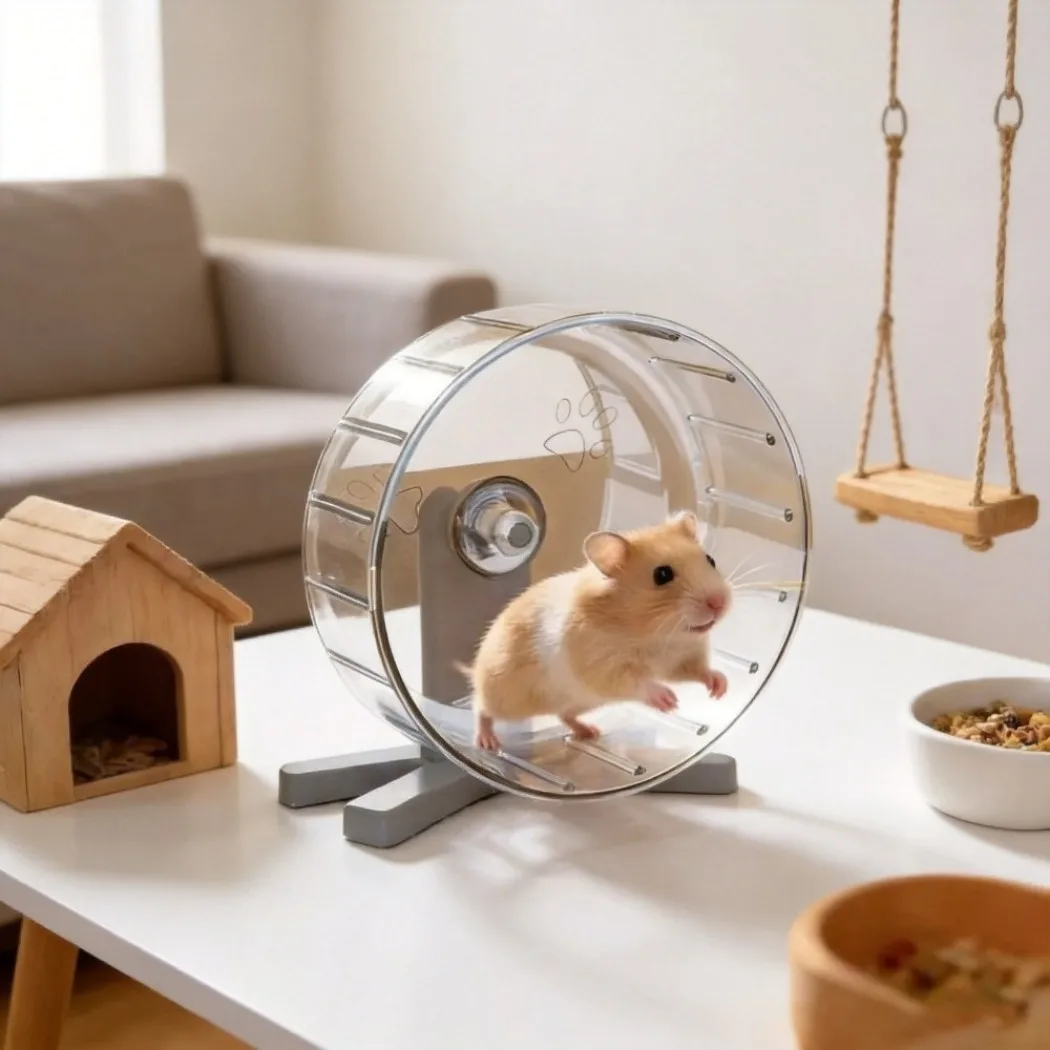 1 Stück geräuschloses Hamster-Laufrad, einfach zu zerlegen, transparentes Lauf- und Übungsrad, verbreitertes Kunststoff-Übungsrad für Haustiere ​. – Detail 3