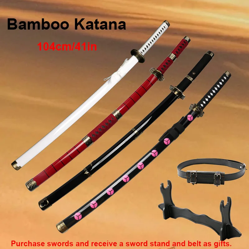 Roronoa Zoro Katana Anime Bamboe Zwaard 104 cm/41in Cosplay Speelgoed Zwaard Halloween Gift Dressing Props Enma Paars Wado Ichimonji