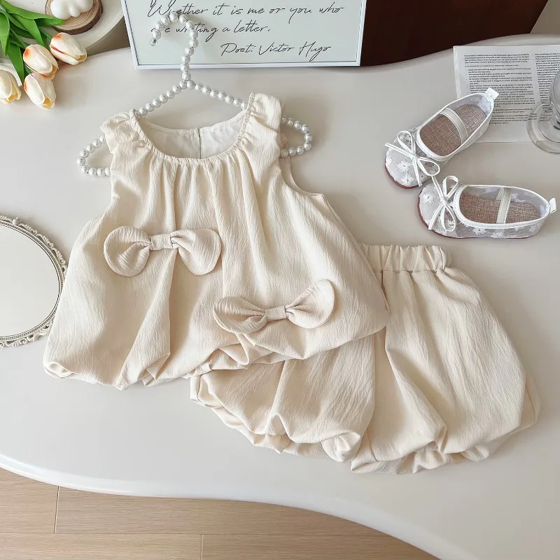 لطيف فراشة القوس أكمام مجموعة الفتيات الكورية نمط أزياء الأطفال فستان الصيف الجديد مع القوس أكمام مجموعة الأخوات