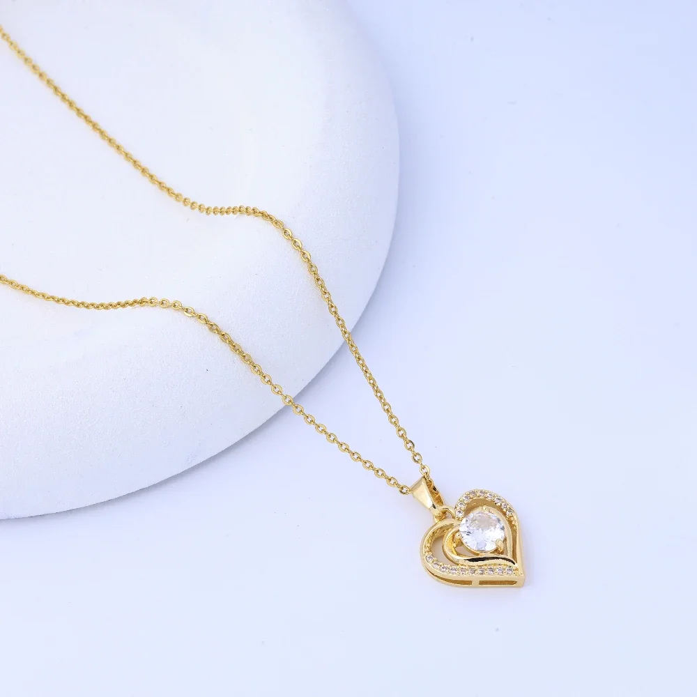 【Aço de titânio】Douyin popular zircão em forma de coração colar galvanoplastia galvanoplastia não desbota, elegante e ver