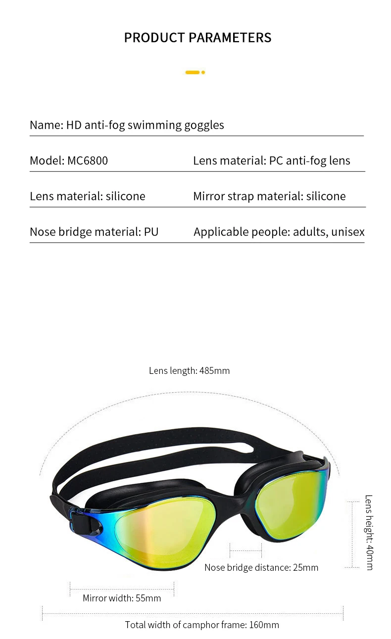 Unisex-Schwimmbrille für Erwachsene – Antibeschlag-Schwimmbrille für Männer und Frauen – verstellbare, wasserdichte professionelle Schwimmbrille aus Silikon – Detail 4