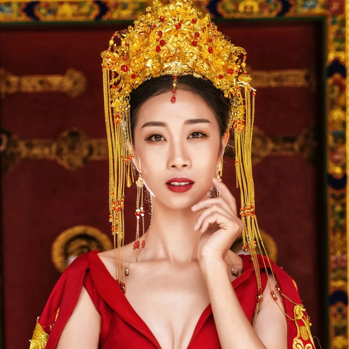 

Ancient Costume Headpiece Chinese Style Big Phoenix Crown Step Shake Tassels Queen Hair Accessories