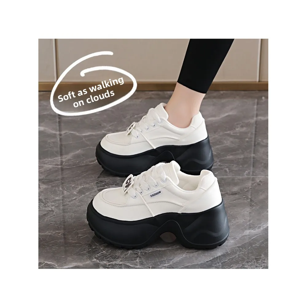 

Женские кроссовки на толстой подошве в стиле Dad Shoes, новинка осени 2025, спортивные повседневные белые кеды на платформе с круглым носком и резиновой подошвой