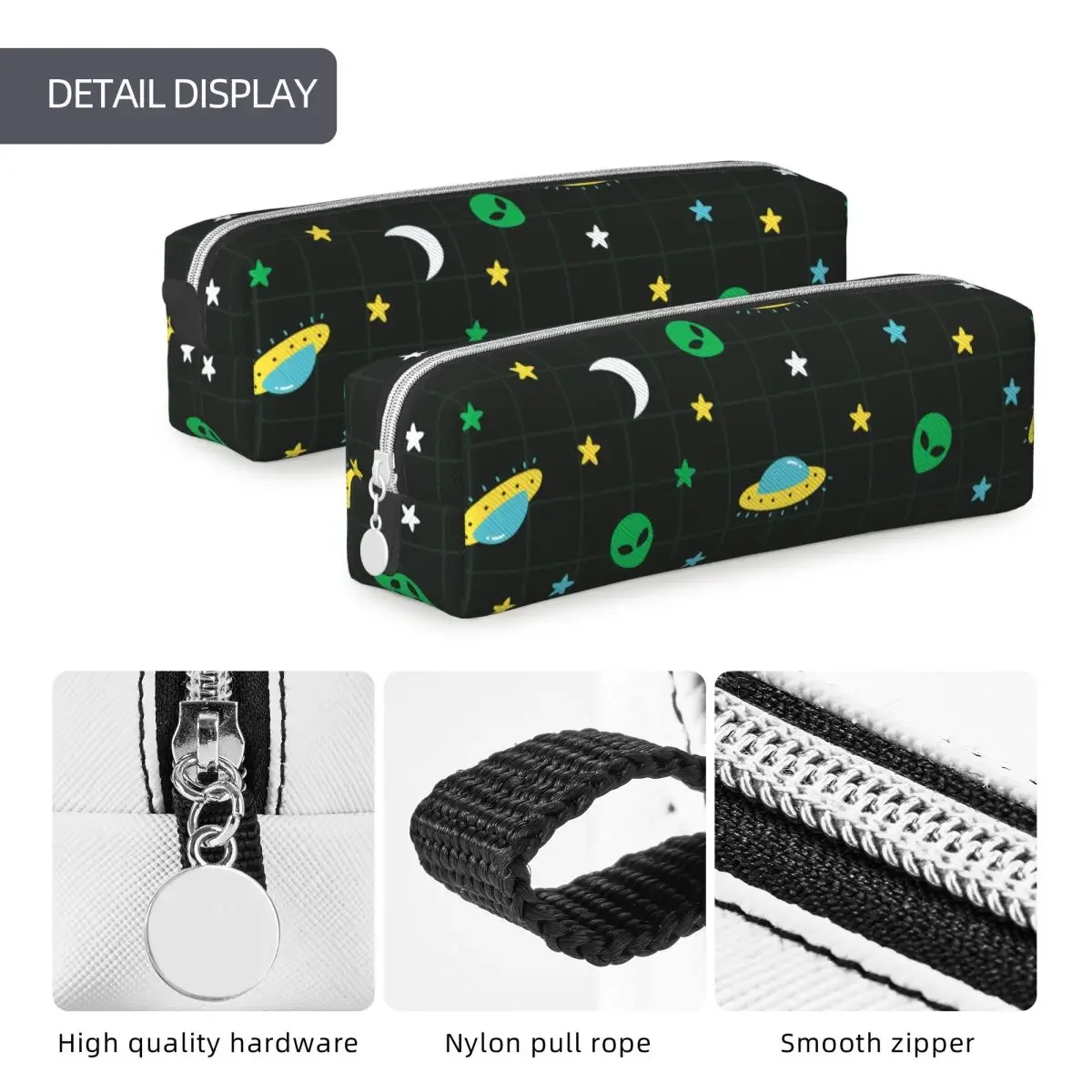 Alien Ufo Moon  Outer Space Pattern Pencil Case Pencilcases Pen Box for Student Large Bag Students School Gift Stationery