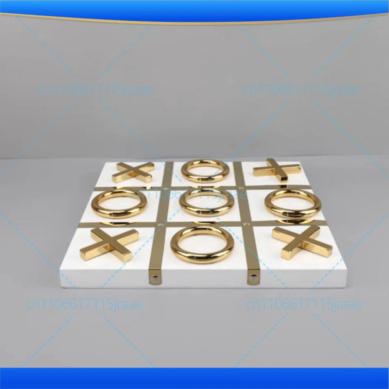 Creative Tic-Tac-Toe Game Wood Chessboard Geometric Artwork Ornaments Desk Decoration Golden Chess Pieces Casual Chess Games