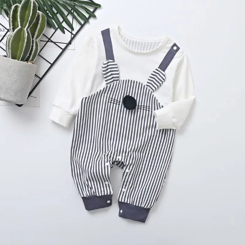 Spring And Autumn New Baby Jumpsuit Cute Baby Cartoon Animal Print Boys Girls Children Long Sleeve Jumpsuits Newborn Clothes