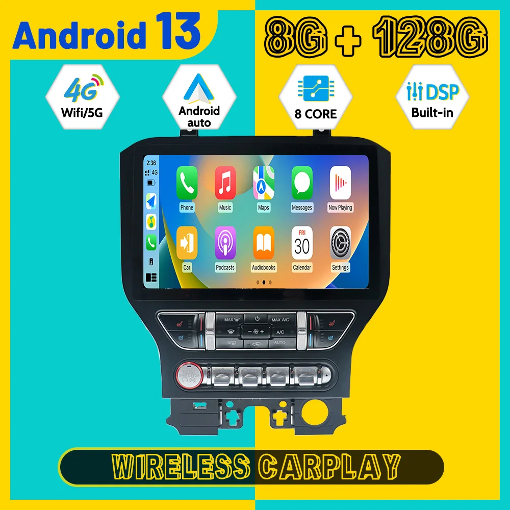 12.8'' Navigation 8 core Carplay For Ford Mustang fukuda 2015-2018 Multimedia Player Android13 Auto GPS Navi Wireless Head