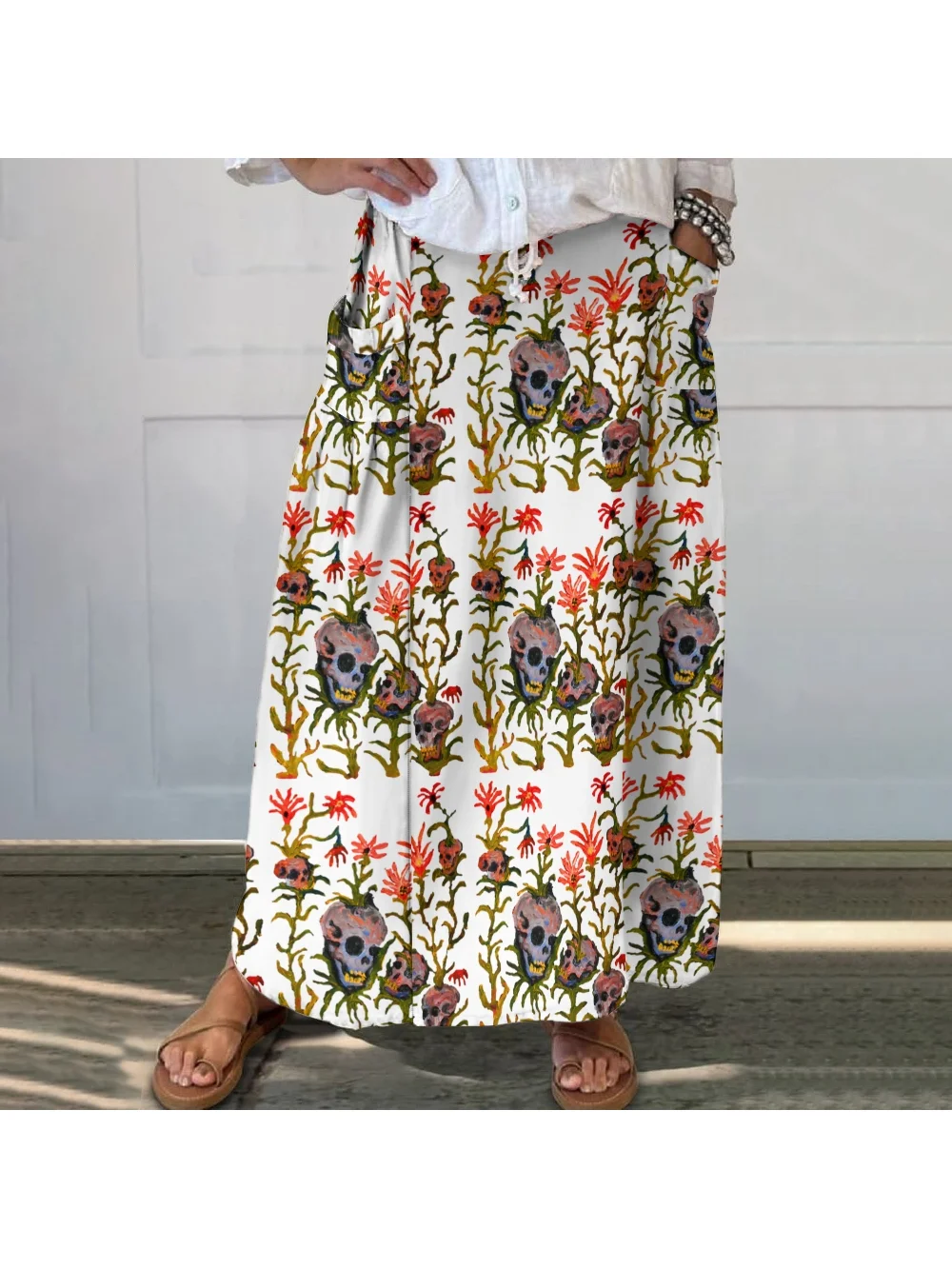 Gothic Style Skirt Women's New Casual Soft Beach Skirt Horror Skull Flower Print Casual Wear Summer Chic High Quality