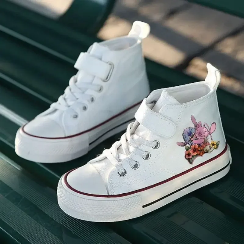 SN88 เด็ก Disney Lilo Stitch สบาย High-top กีฬาเด็กรองเท้าพิมพ์สาวสบายๆการ์ตูนผ้าใบรองเท้าเทนนิส S * # 2@5