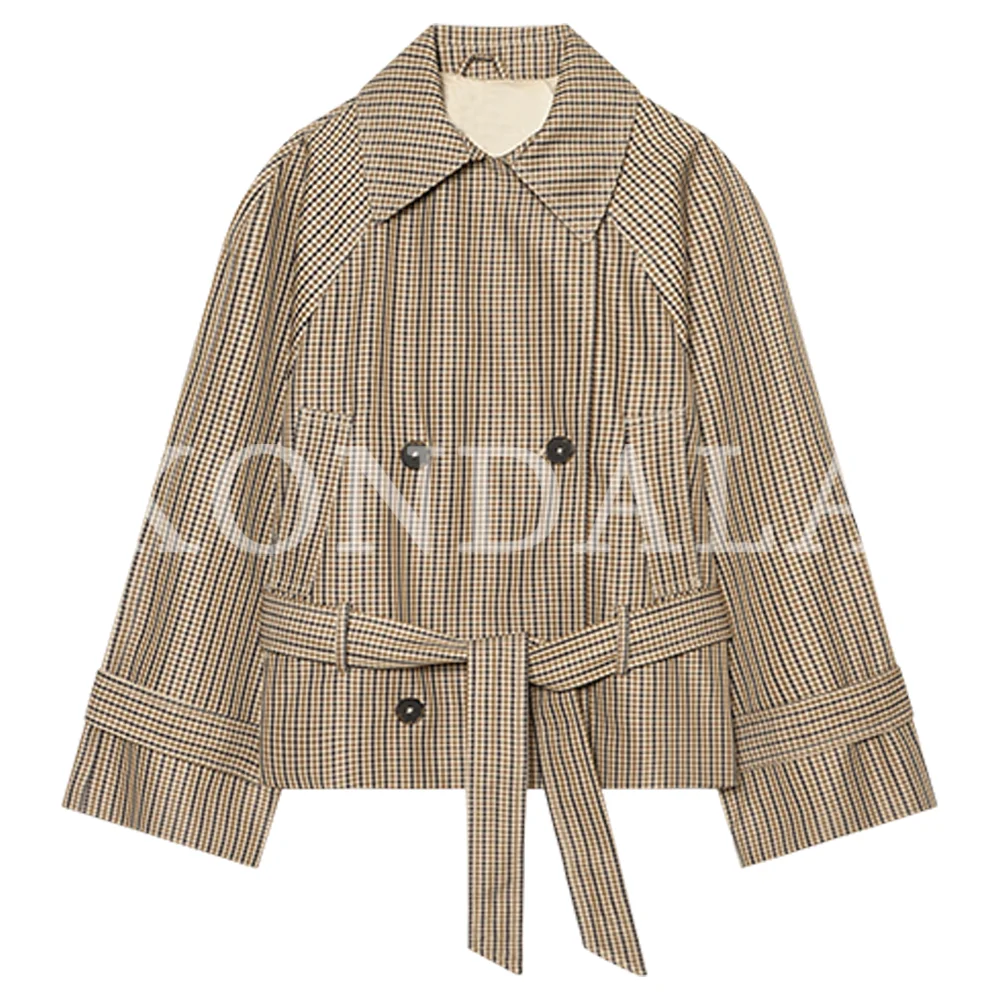 KONDALA Damen Klassische Elegante Gürteljacke Pendler Vintage Zweireihiger Kurzer Trenchcoat 2026 Herbst Trendige High-Street-Jacke – Detail 2