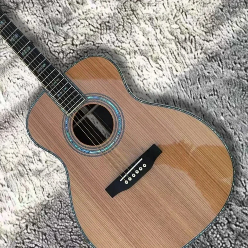OM45 Acoustic Guitar Natural Red Cedar Body Solid Top Profile Full Abalone Shell Inlaid Unisex 6 Strings Free Shipping