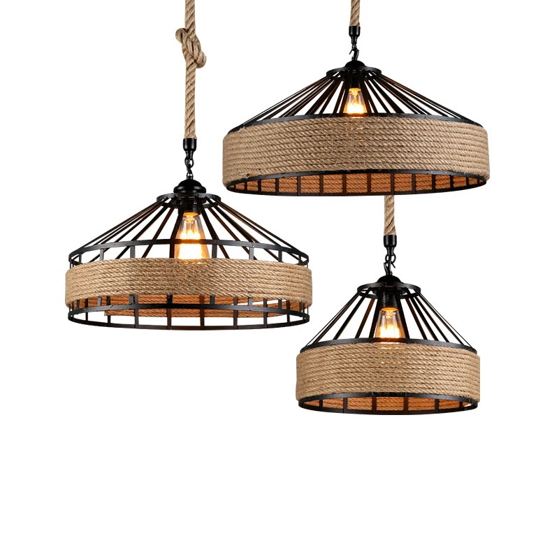 

Dia 30cmClassical Hemp Rope Pendant Lamp Hanging Lustre for Ceiling Chandelier Classic Antique Industrial Iron Dining Room Light