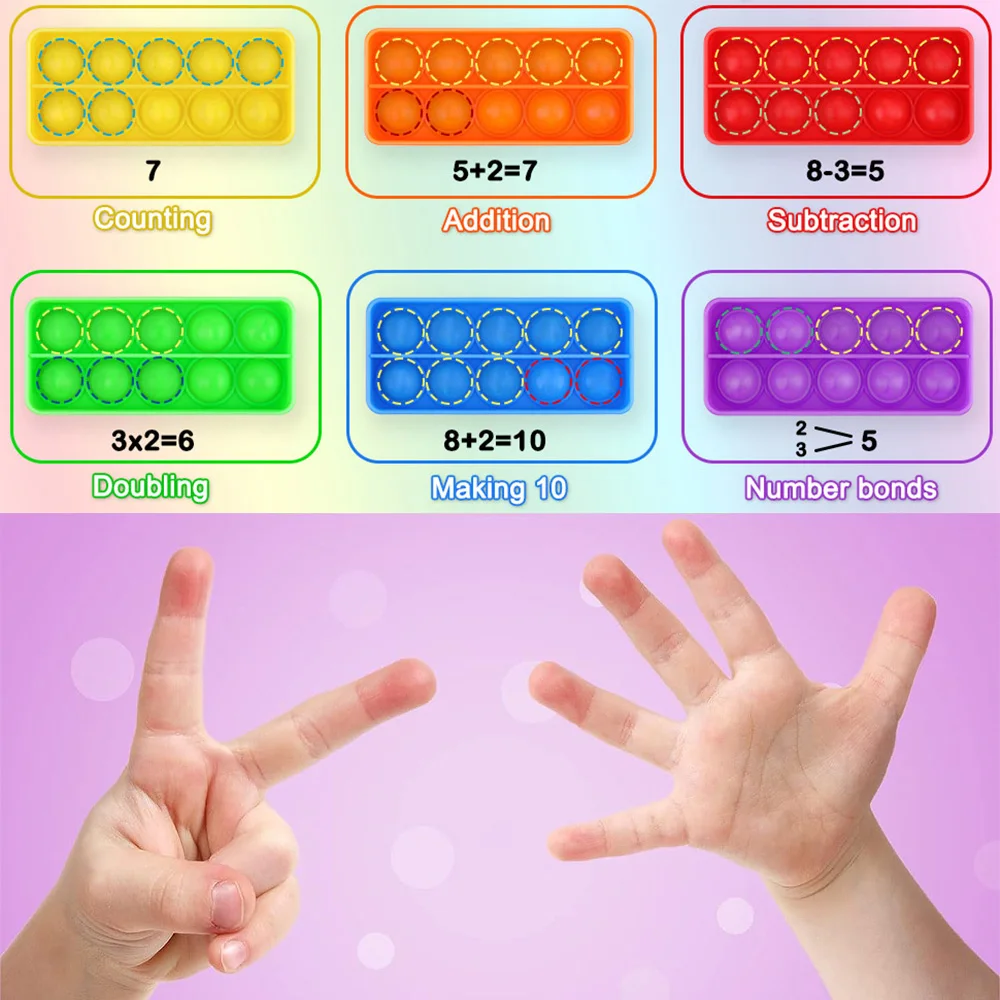 6pcs Ten Frames Pop Math Games, Math Manipulatives Pop Toys, Classroom Supplies Stationery Learning Toys for Kindergarten Kids