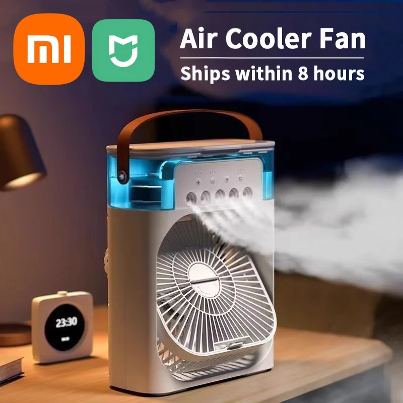 Xiaomi Neuer tragbarer Mini-Ventilator für Klimaanlagen, USB-elektrischer Ventilator, Luftkühler, LED-Nachtlicht, Wassernebel, Spaß, 3-in-1-Luftbefeuchter