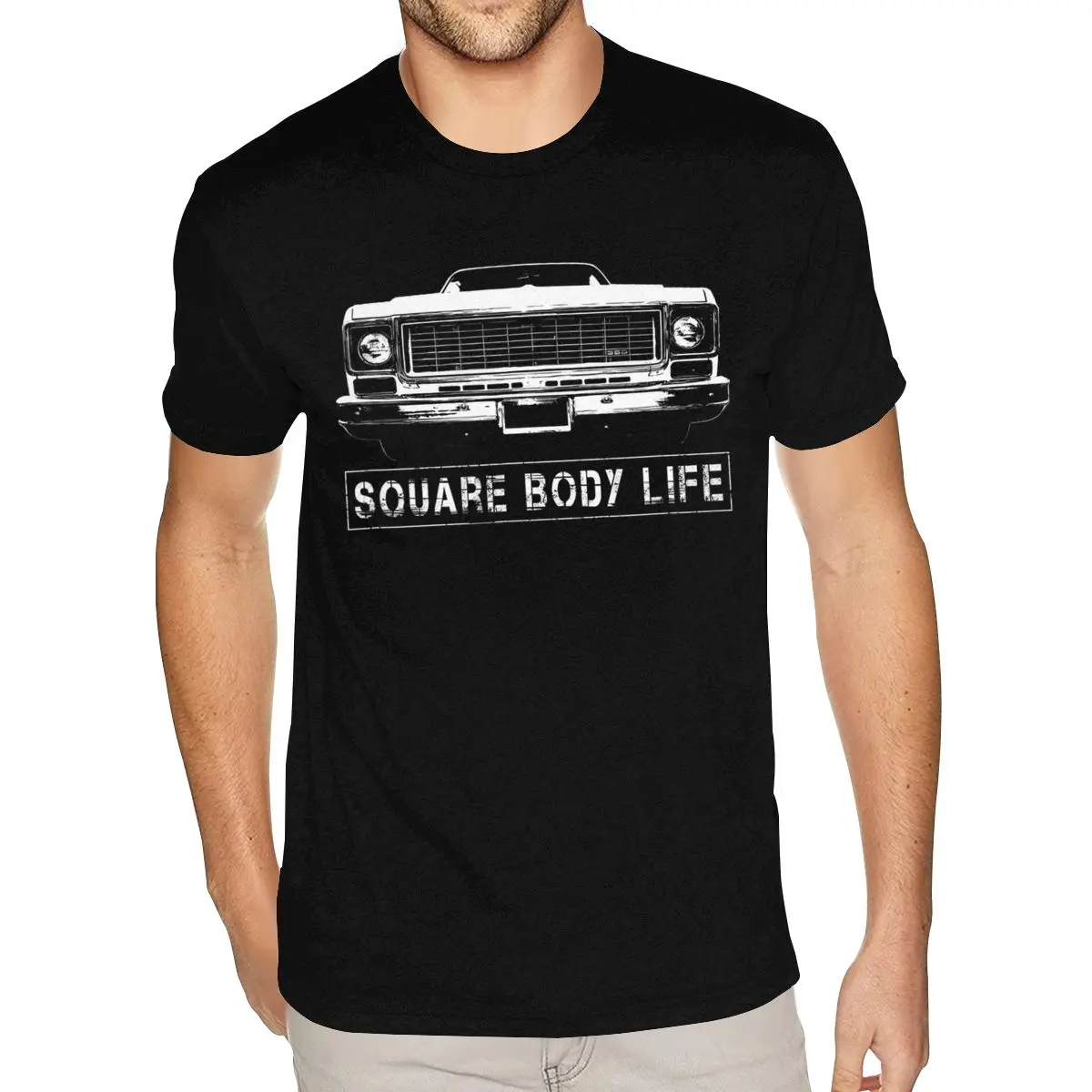 Summer Early 70s Square Body Truck t shirt Short Sleeve Boyfriend's XXXL Black Tshirt