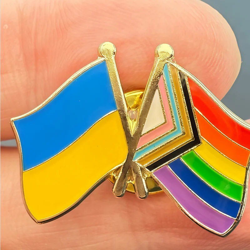 Ukraine & Progress Flag Metal Soft Enamel Lapel Badge Pins Brooches