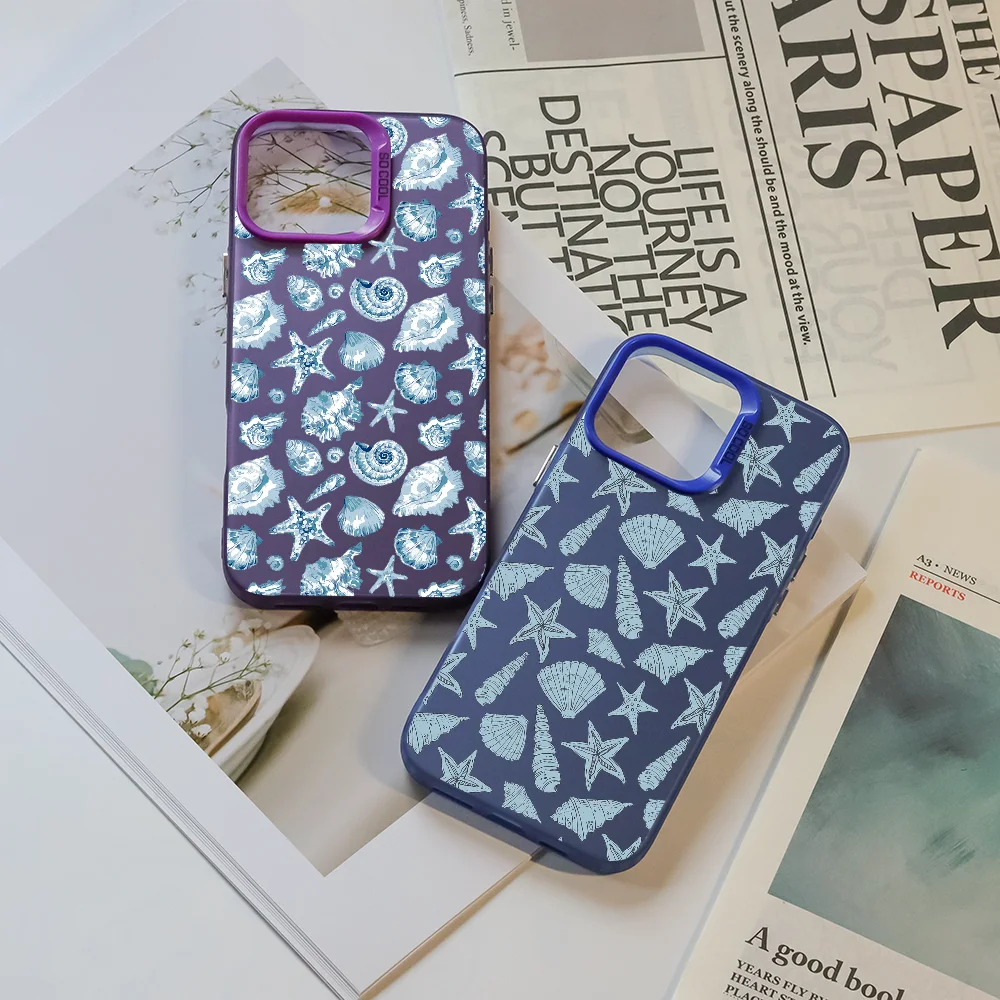 

Seashell Starfish Pattern Phone Case For iPhone 16 Pro Max 15 14 13 12 11 Plus Multicolor Aurora laser Shockproof Cover Funda