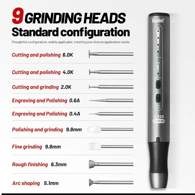 KAISI 329 Precision Polished Pen Multifunctional Electric Polishing Pen for IC Component Motherboard Grinding Cutting Repair