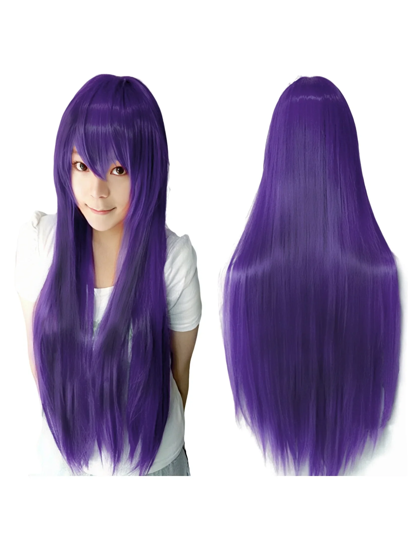 Synthetische lila Perücke Cosplay Perücken gerade violette Perücke Hitagi Senjougahara Cosplay Haar Yatogami Tohka Kostüm Perücke