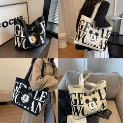 Mickey Mouse Canvas Bag Anime Girl Disney Letter Shoulder Bags High Capacity Student Portable Bag Tote Fashion Simple Wholesale