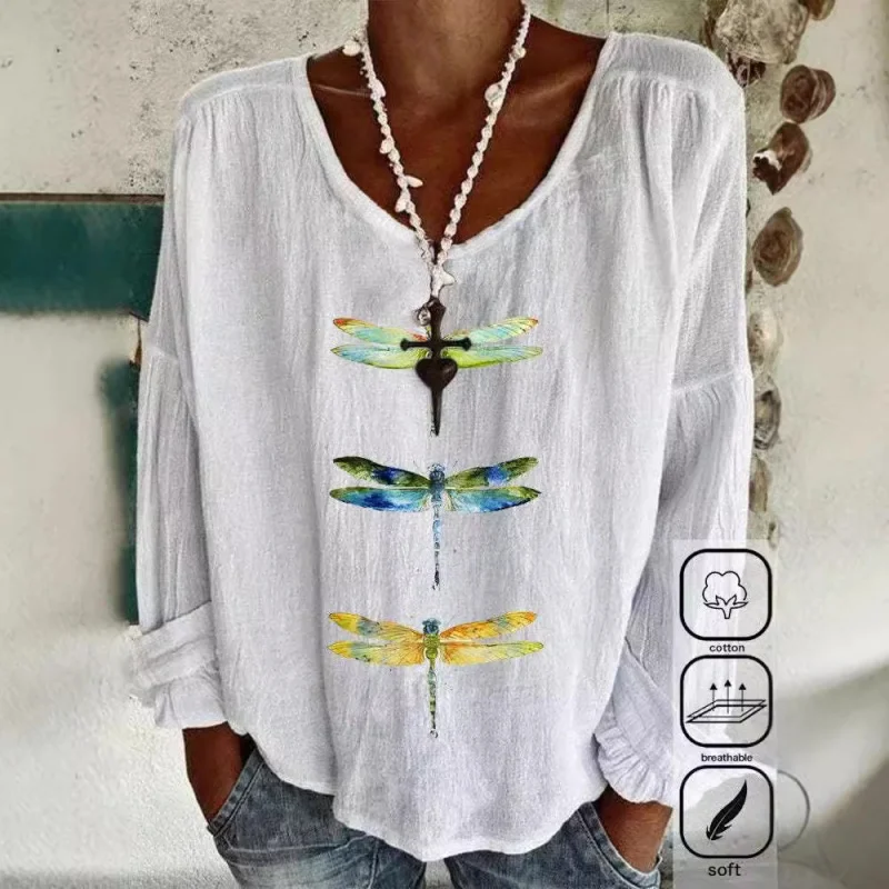 

317448New Hot Selling Cotton and Linen Pullover Tops Long Sleeve Shirts Plus Size Women's Clothing