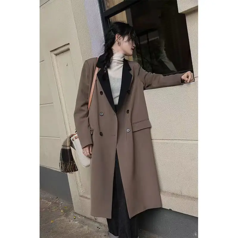 Long Blazer Y2k Long Windbreaker Harajuku Vintage Coat Long Sleeve Spring Autumn Women Jacket Chic Korean Loose Double-breasted