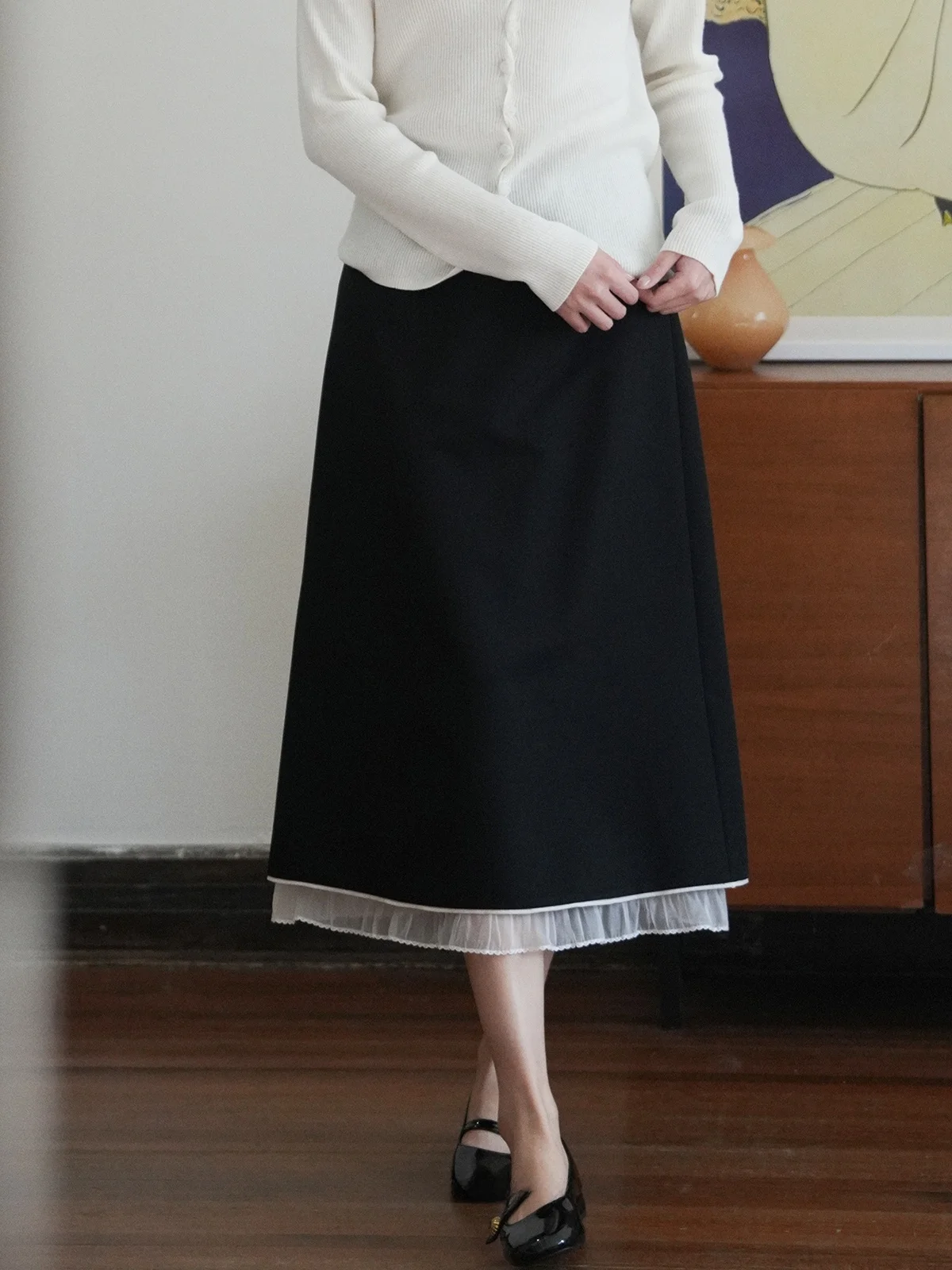 

Женская повседневная юбка с высокой талией, прямым кроем и кружевной отделкой из смесового хлопка, весна 2026, дышащая, комфортная посадка