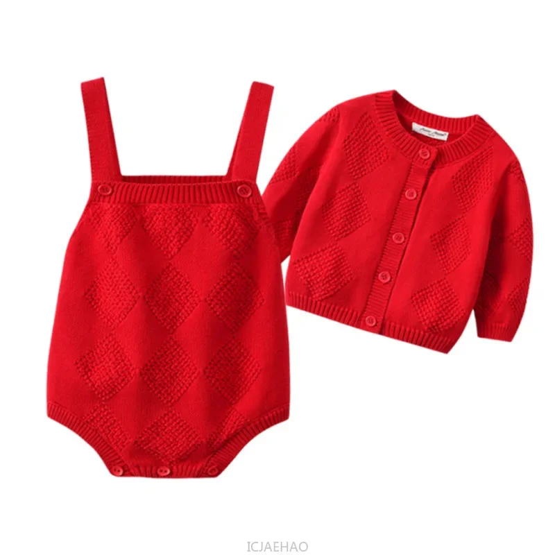 

Одежда для девочек-подростков 2025 INS, стильный кардиган для маленьких девочек, детский весенне-осенний праздничный топ с рукавами, детский костюм, красный хлопковый вязаный длинный