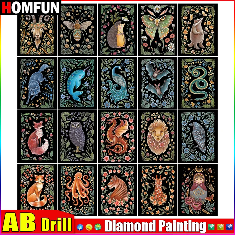 HOMFUN-pintura de diamante 5d Diy "zorro búho León", bordado de diamantes de imitación cuadrados y redondos, punto de cruz, arte artesanal