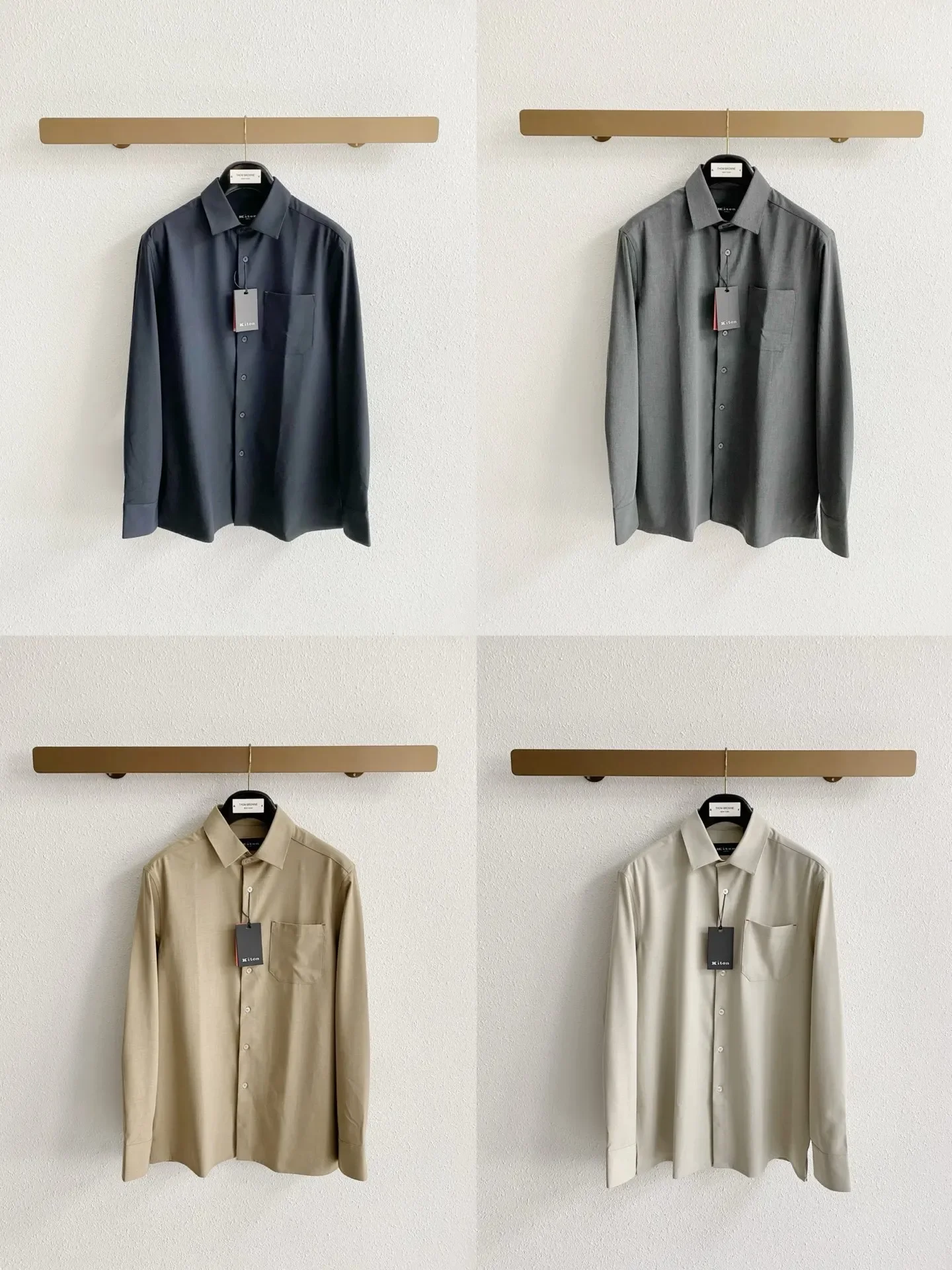 Kiton Italian old money style men's pocket solid color business casual shirt