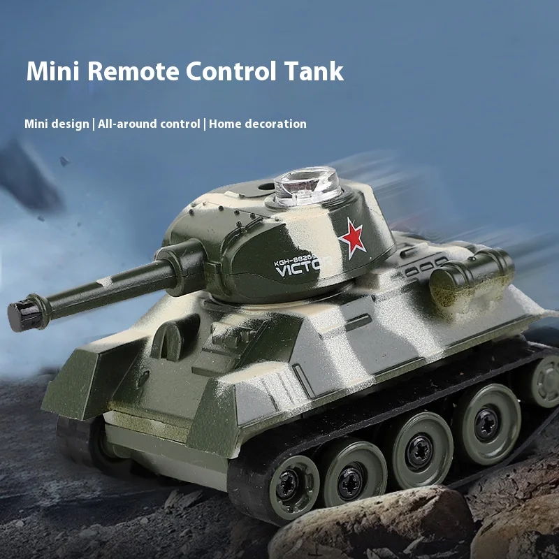 

Mini RC Toy Tank with Light Model Military Vehicle Rotatable Wireless Charging Tanks Simulation Birthday Gifts Toys for Children