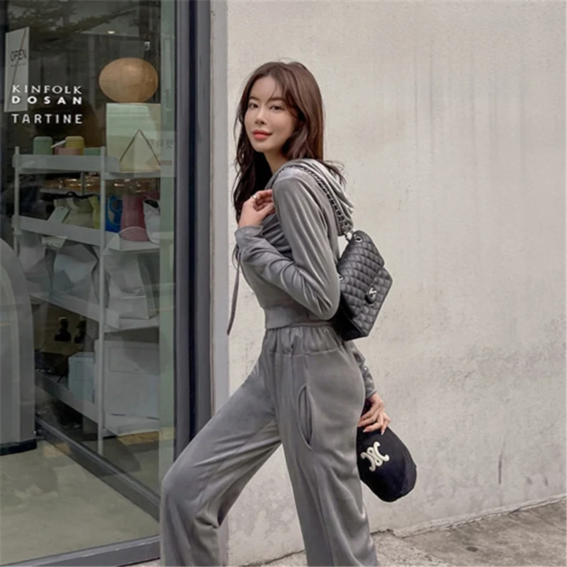 

Grey High Waist Sweatshirt Set Women's Sporty Casual Hoodie Two-Piece Suit Spring Autumn New Style Slimming Design