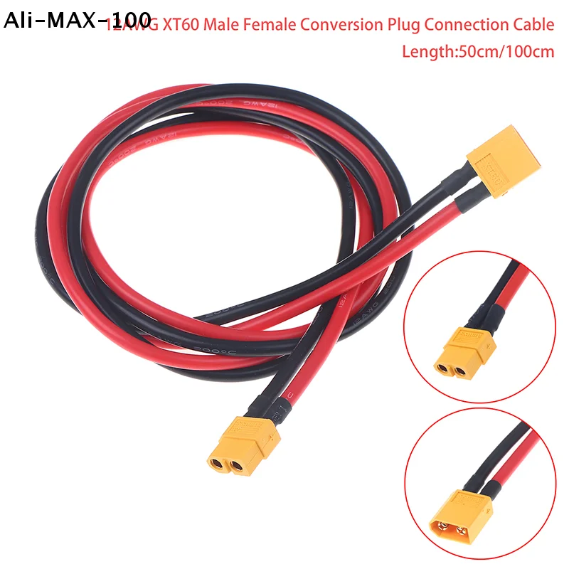 

【AyS】Кабель-переходник 12AWG XT60 (штекер-гнездо) 50/100 см для подключения аккумуляторов LiPo, радиоуправляемых дронов, автомобилей, лодок