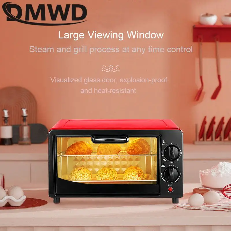 DMWD 12L فرن كهربائي منزلي متعدد الوظائف كعكة البيتزا الحلويات الكوكيز آلة الخبز صانع الإفطار أدوات الشواء 220 فولت