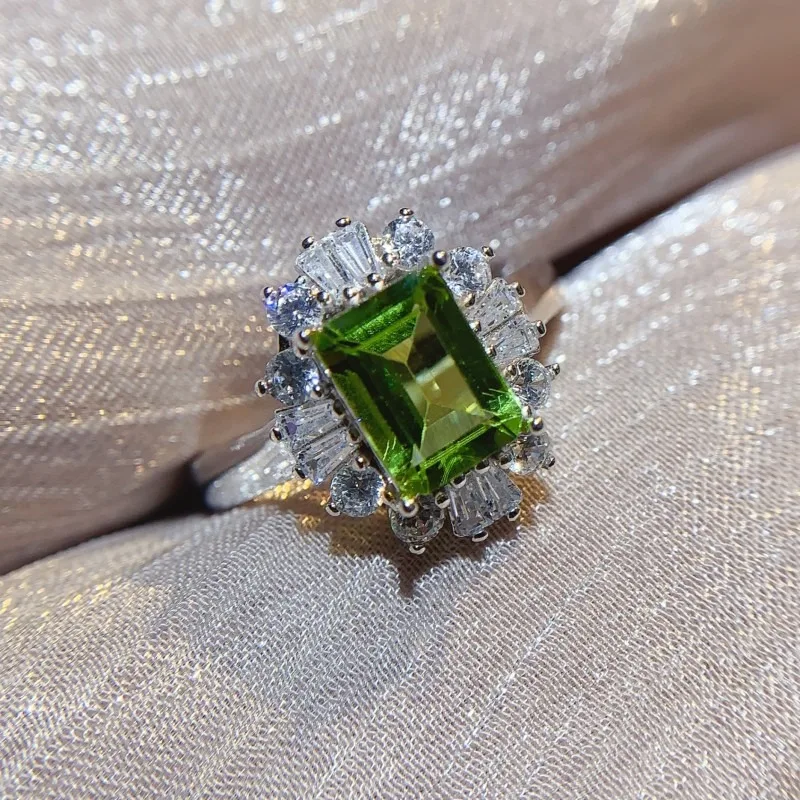 

YULEM Rectangle Green Crystal 6x8mm Natural Green Stone Silver 925 for Women Daily Wear