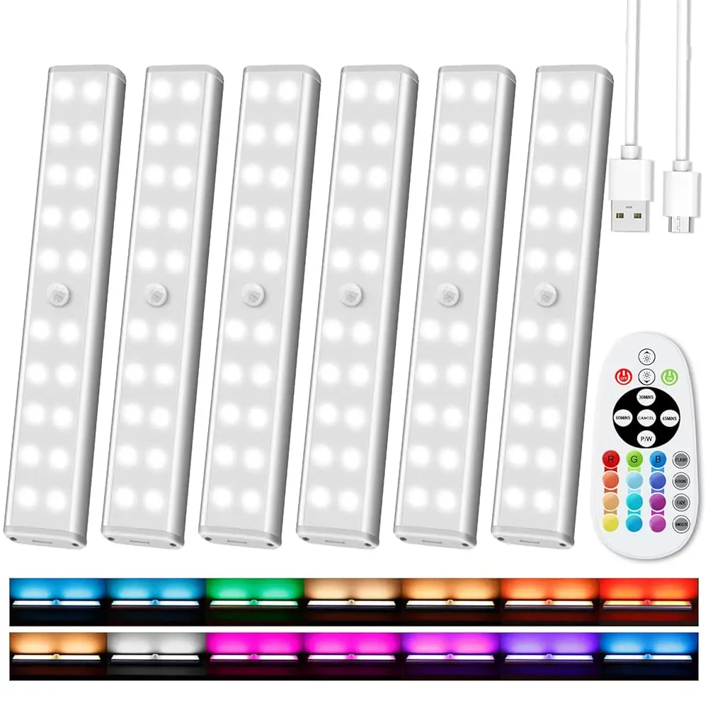 

Under Cabinet Lighting Wirel With Remote, 48 Led Rechargeable Under Cabinet Lights, Kitchen Counter Lights Dimmable Led Closet