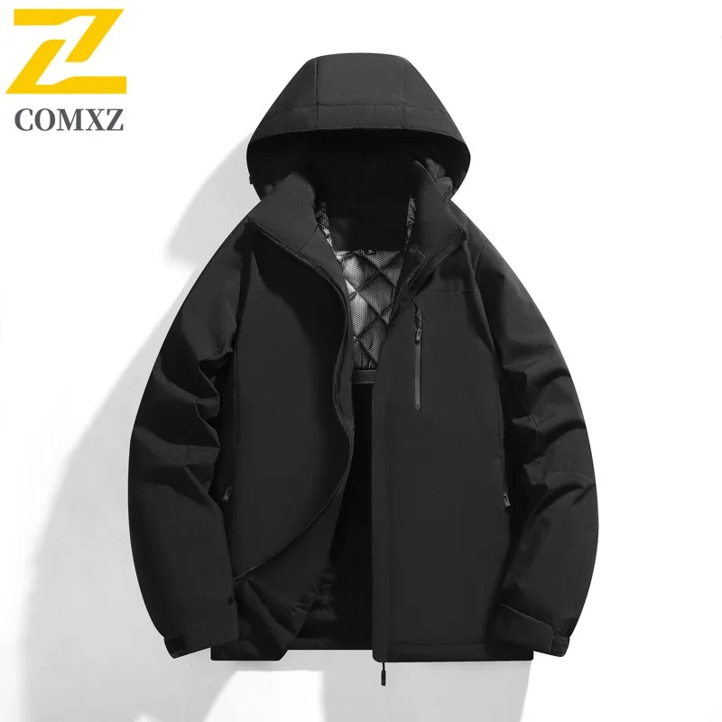COMXZ 2025 Winter Graphene Couples Jacket Detachable Hood Waterproof Windproof Hiking Coat Outdoor Sports Casual Simple Fashion