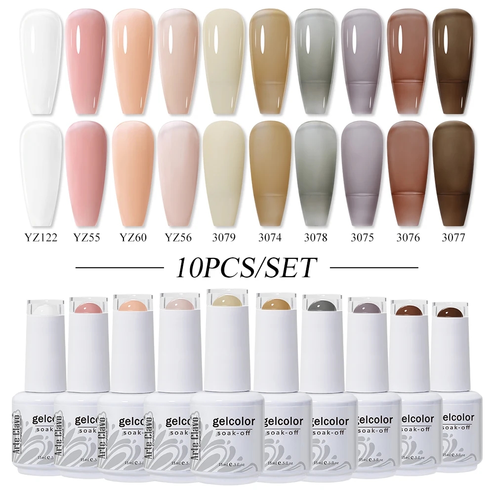 Arte Clavo 15ml 10pcs Conjunto de esmaltes em gel semipermanente UV LED Vernizes em gel de cor vermelha Soak Off Nail Lacquer Need Base Top Coat