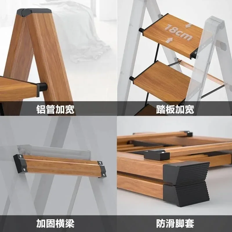 Multi-Functional Wood Grain Ladder: Portable 3-Step Foldable Ladder, Herringbone Flower Stand, Space-Saving Design for Garden