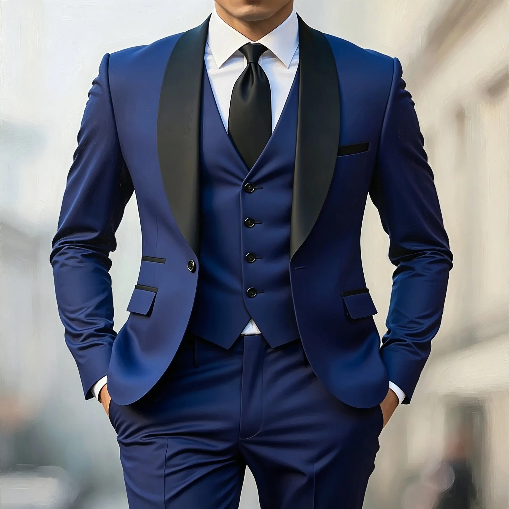 Herren Herbst Hochzeitsanzug Dreiteiliges Set Große Größe Herren Blazer Mantel Hose und Weste Modischer Slim Fit Anzug – Detail 7