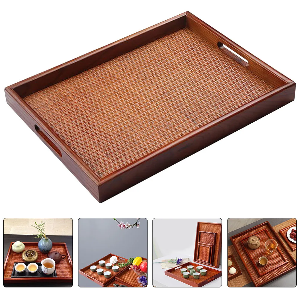 

1pc Bamboo Serving Rectangular Wood Tea Tray For Food Fruit Snacks Rustic Decorative Table Tray Coffee Dessert Nuts