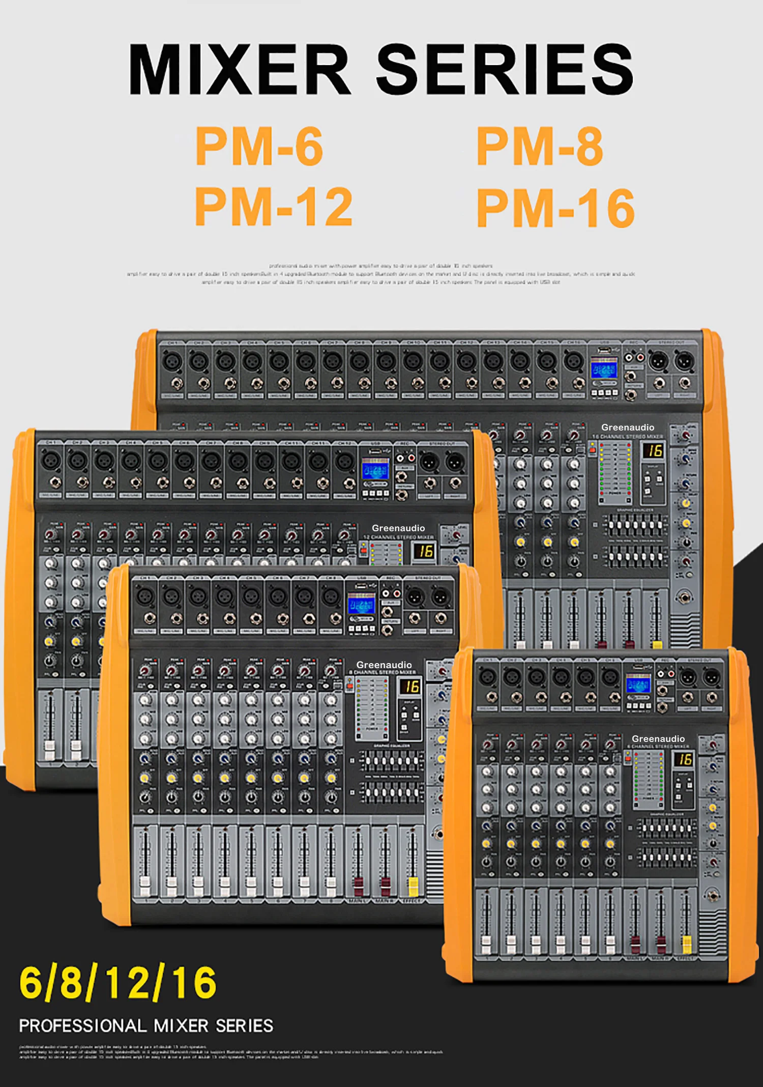 GAX-PM12 Профессиональный 600 Вт 12-канальный усилитель мощности Звуковой микшер Хорошая цена для DJ-сцени Легкое исполнение на открытом воздухе