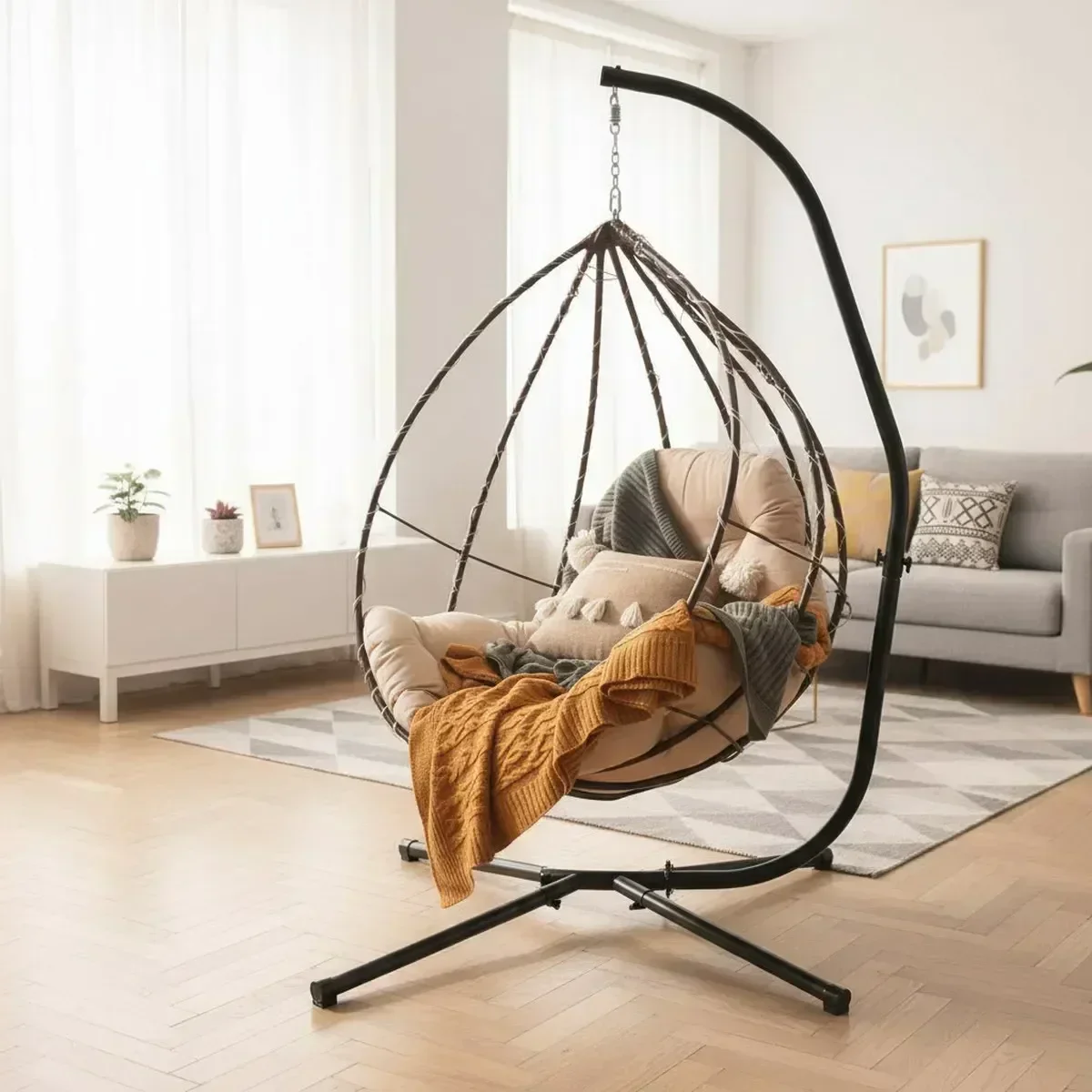 Durable Hammock Chair Stand Heavy Duty Metal 300lb Capacity Indoor Outdoor Swing Seat Mount