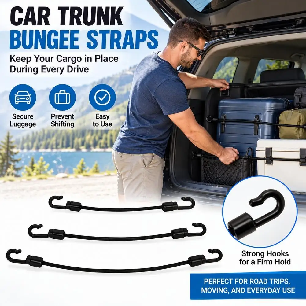 Tensioning Belts Bungee Cord With Plastic Hooks Shock‑Absorbing Elastic Luggage Rope Tie Down Strap Garage Storage Organization