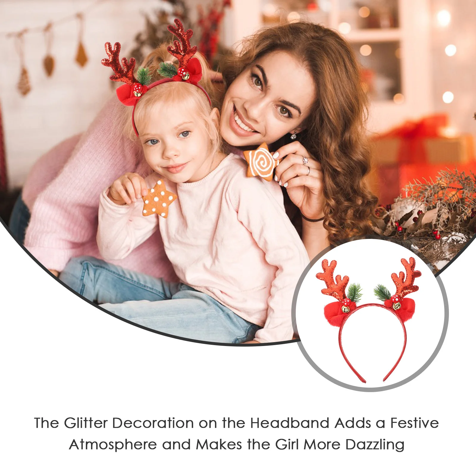 

Christmas Headband for Women Reindeer Antlers with Bells Festive Party Accessory Holiday Dress Up Hair Decoration