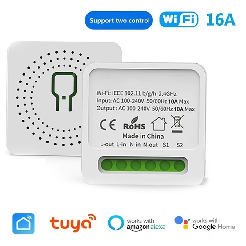 16A WiFi Smart Switch DIY Mini Smart Home Light Switches Module 2 Way Control Work With Tuya Smart Life Alexa Google Home Switch