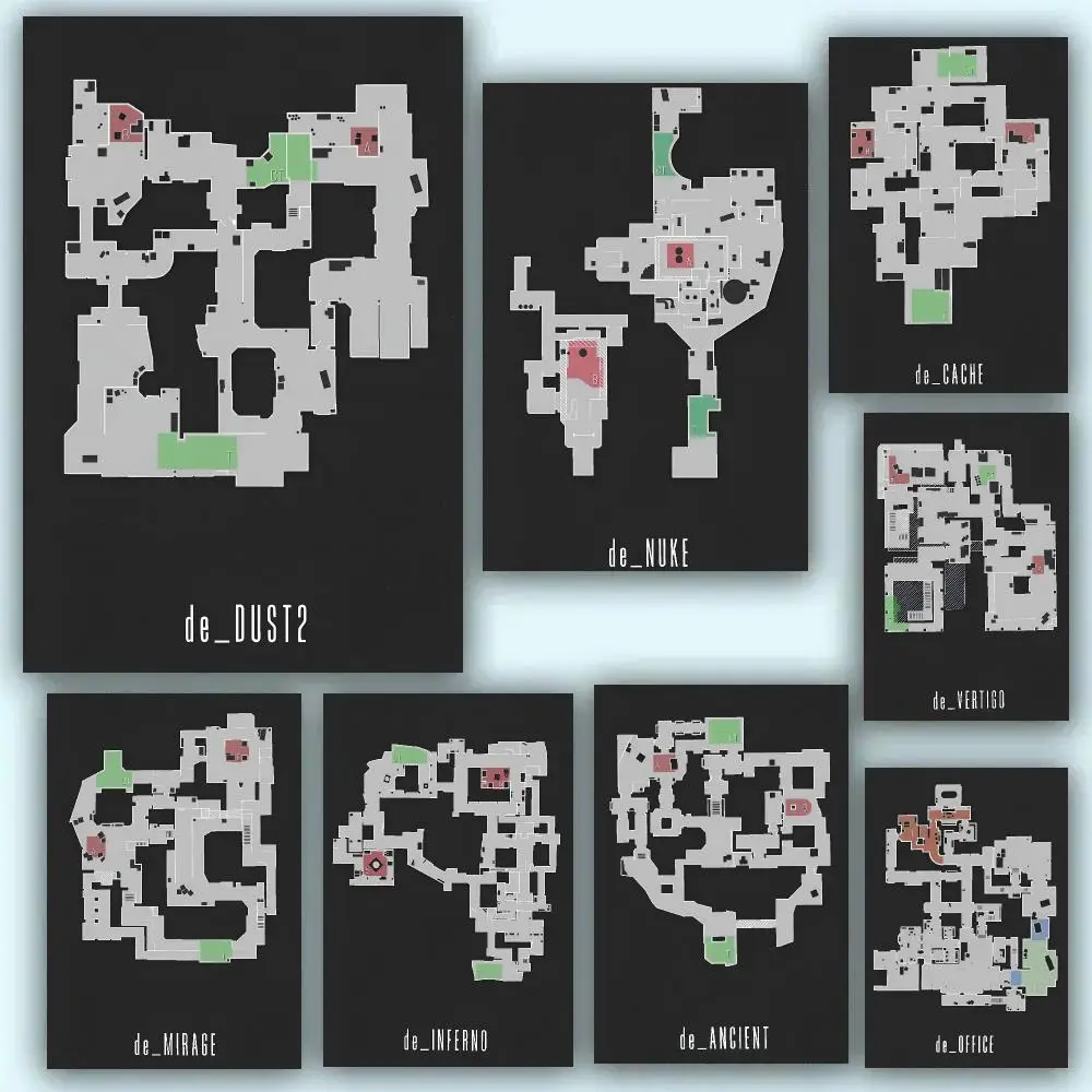 Classic FPS Game C-CSGO-Map Poster HD Home Decor Sticky Wall Waterproof Home Living Room Bar Aesthetic Decor