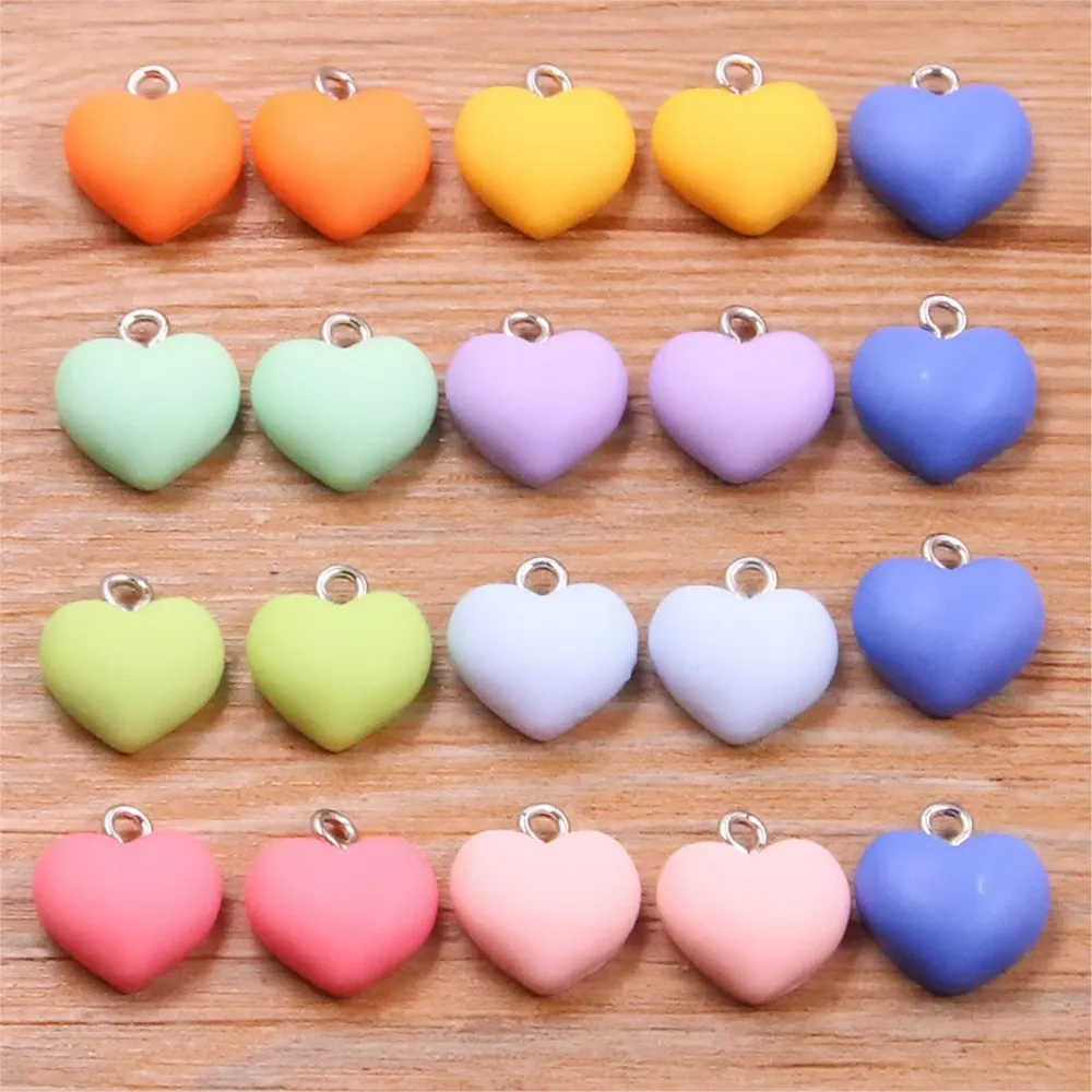 20Pcs 13X15mm Colorful Hearts Charms Resin Pendants For DIY Earring Bracelet Keychain Necklace Jewelry Making Accessories