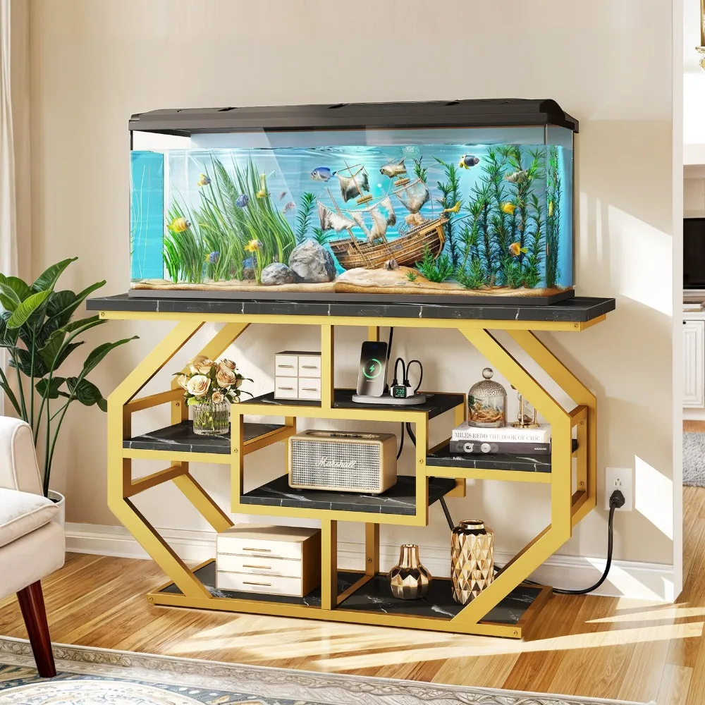 

For 55-75 Gallon Fish Tank Cabinet Metal Aquarium Turtle Tank Display Stand Gold