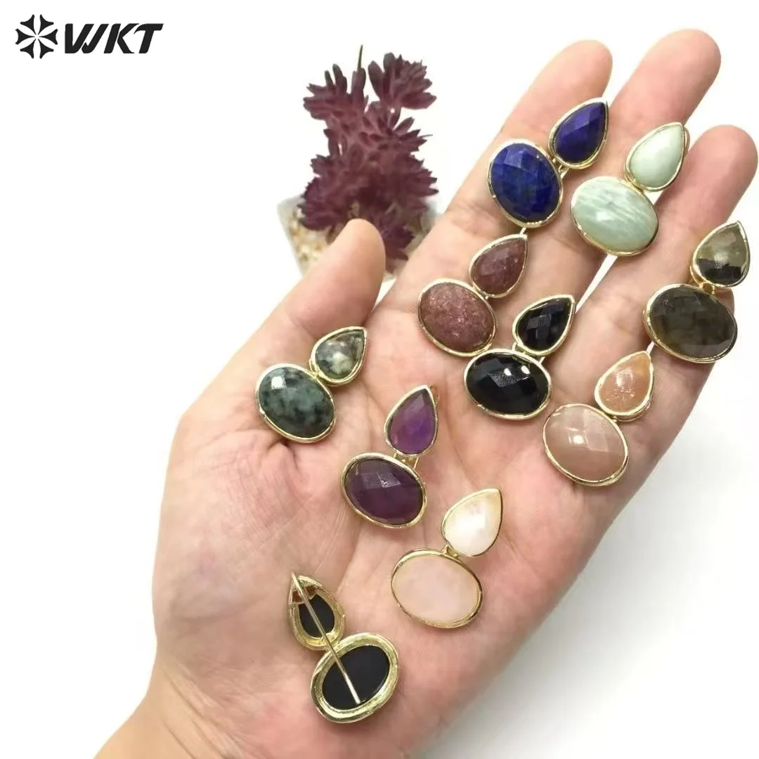 WT-E823 Wholesale Trendy Gold Electroplated Double Natural Gemstones Women Earrings For Party Daily Decorative Jewelry